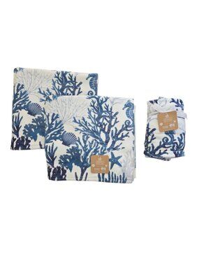 Deborah Connolly 2 Bath 2 Hand Towel Set Sea Life Coral Seahorse Starfish Shell